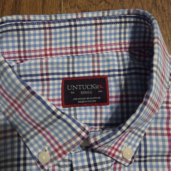 UNTUCKit Performance Mens Shirt Small S Slim Fit Plaid Long Sleeve Casual Nylon - Picture 3 of 8